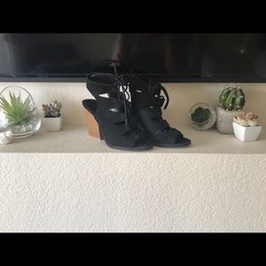 Black Suede Laced Sandal Heels